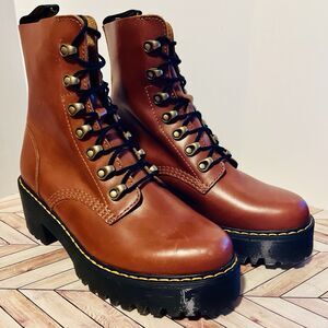 Dr Martens Leona Orleans Leather Heeled Women 8 Boots Butterscotch Lug Platform